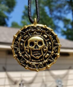 MASTER USA - COIN - Coin Necklace, Antique Gold Alloy Metal Medallion, Includes Black Nylon Neck Cord, Perfect for Cosplay, Pirates, Caribbean, Aztec, Skull, Fantasy - COIN, Small 35 71KlQYIQ7NL