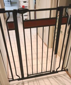 Regalo Home Accents Extra Tall & Wide Baby Gate, Bonus Kit, Includes Décor Steel With Hardwood, 4" Extension Kit, 4 Pack Pressure Mount Kit & Wall Cups 37 Inch Tall 23 71KlQfofkUL