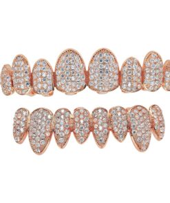 TSANLY Gold Grillz Iced Out CZ Diamond Top & Bottom Set Grill 24K Gold Plated Macro Pave Teeth Grills - Extra Molding Bars Included + Storage Case + Microfiber Cloth Rose Gold 10 71KluVYXAuL