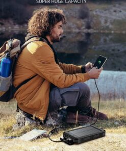 Feeke Solar-Charger-Power-Bank - 36800mAh Portable Charger,QC3.0 Fast Charger Dual USB Port Built-in Led Flashlight and Compass for All Cell Phone and Electronic Devices(Deep Black) Deep Black 18 71KlyzKIYsL