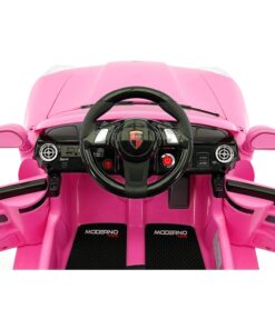 Moderno Kids Kiddie Roadster 12V Power Children Ride-On Car with R/C Parental Remote + Leather Seat 5 Point Seat Belt + LED Wheels + MP3 USB Music Player + Baby Tray Table + Rubber Floor Mats (Pink) Pink 50 71KoUfoDIXL