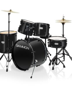 Alternative view of Gammon Percussion Full Size Complete Adult 5 Piece Drum Set with Cymbals Stands Stool and Sticks, Black