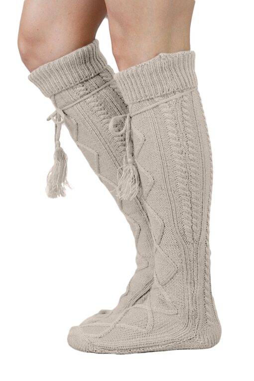 Modern Boho Tall Boot Socks Women's Tall Knit Alpine Style Tie Socks One Size Oatmeal