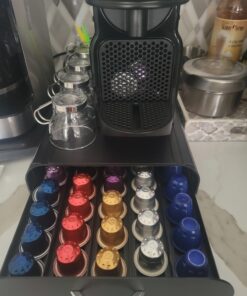 Mind Reader Nespresso Compatible Capsule Drawer, Countertop Organizer Coffee Pod Holder, Storage, 9.25" L x 15" W x 2" H, 9.21 x 15.94 x 2.36, Black 29 71Kq8ZjLefL