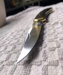 Buck Knives 110 Folding Hunter Lock-back Knife, Brass Bolsters, Ebony Handles, 3-3/4" 420HC Blade with Leather Sheath Classic 3.75" 36 71KrUUD86L