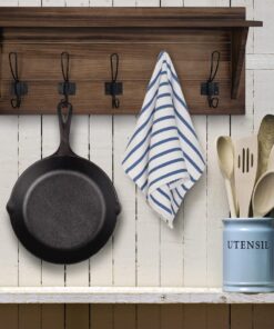 Rustic Wall Mounted Coat Rack Shelf - Brown Wooden Country Style 24" Entryway Shelf with 5 Rustic Hooks - Solid Pine Wood. Perfect touch for your Entryway, Mudroom, Kitchen, Bathroom and More (Brown) 1- Rustic Brown 25 71Ksr0qQ7BL