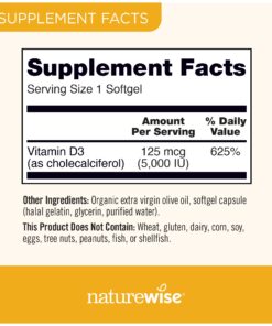 NatureWise Vitamin D3 5000iu (125 mcg) 1 Year Supply for Healthy Muscle Function, and Immune Support, Non-GMO, Gluten Free in Cold-Pressed Olive Oil, Packaging Vary ( Mini Softgel), 360 Count 360 Count (Pack of 1) 26 71KuUdgtWxL