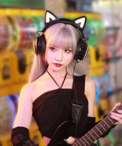 SOMIC GS510 Gaming Headset, Cat Ear Headset PC Gaming Headphones with Retractable Mic Noise Cancelling, Stereo Sound, DIY Face Covers for PC, PS4, PS5,Xbox One(Only White LED Light) Wired Black 18 71KwCUXDCGL