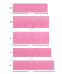 Alternative view of Lace Molds for Cake Decorating, Beasea 5pcs Lace Fondant Molds Silicone Lace Molds, Lace Mats and Molds Pink Flower Pattern Silicone Molds for sugar lace Craft Tools 01.Pink with Floral Style