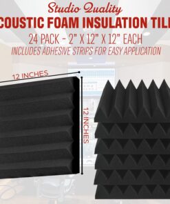 Alternative view of A2S 24 Pack 2-Inch Acoustic Panels w/Adhesive Stickers - Fireproof - SGS Certified - Sound Proof Foam Panels - Non Toxic - Top Quality - Ideal for Home & Studio Sound Deadening - High Density Black 24 pack