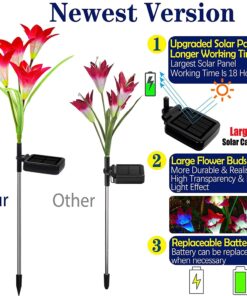 TONULAX Solar Garden Lights Outdoor - New Upgraded, Multi-Color Changing Lily Solar Lights for Patio,Yard Decoration, Bigger Flower and Wider Solar Panel (2 Pack,Purple and Red) 2 Pack 25 71KygXpDndL