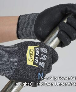 DEX FIT Level 5 Cut Resistant Gloves Cru553, 3D-Comfort Fit, Firm Grip, Thin & Lightweight, Touch-Screen Compatible, Durable, Breathable & Cool, Machine Washable; Black Grey M (8) 1 Pair Medium (1 Pair) Blackgrey 14 71Kzm7yqfLL