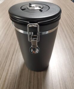 Coffee Gator Stainless Steel Canister - Large 22oz, Silver Coffee Grounds and Beans Container with Date-Tracker, CO2-Release Valve, and Measuring Scoop - Ideal Coffee Lovers Gifts for Her Gray with Green 59 71L BQOAdyL