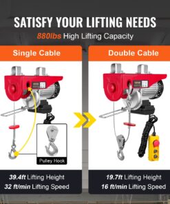 Happybuy 880 LBS Lift Electric Hoist, 110V Electric Hoist, Remote Control Electric Winch Overhead Crane Lift Electric Wire Hoist for Factories, Warehouses and Goods Lifting 880LBS 9 71L YnKu7HL