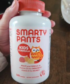 SmartyPants Kids Multivitamin Gummies: Omega 3 Fish Oil (EPA/DHA), Vitamin D3, C, Vitamin B12, B6, Vitamin A, K & Zinc for Immune Support, Gluten Free, Three Fruit Flavors, 120 Count (30 Day Supply) Kids Formula 120 Count (Pack of 1) 44 71L0TJkfOL 1
