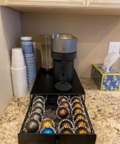Nifty Vertuoline Rolling Coffee Pod Drawer – Satin Black Finish, 40 Pod Capsule Holder, Compact Under Coffee Pot Storage, Office or Home Kitchen Counter Organizer Satin Black Finish | 40 Pod Capsule Holder 33 71L25qVaMCL