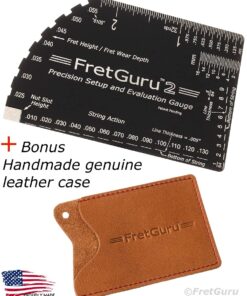 Alternative view of FretGuru 8-in-1 String Action Gauge Guitar Fret Ruler Precision Fret Rocker - Precise CNC Machined, Diamond Honed, Polished Edge Guitar String Height Gauge - Luthier Tool with Thick Leather Case inch