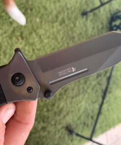 Tough Heavy Duty Everyday Carry Tanto Blade Ball Bearing Flipper Folding Pocket Knife with Sheath Black G10 - Black Tanto Blade 32 71L4e4a4K9L