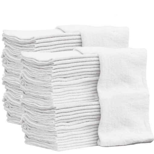 Nabob Wipers Auto Mechanic Shop Towels 100 Pack Shop Rags 100% Cotton Size 14"x14" Commercial Grade (100 Pack, White) White