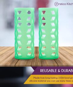 Pratico Kitchen Glass Bottle Silicone Sleeves for Epica, Aquasana, Estilo and Similar Style Bottles, 2 Pack, Green 2 Pack - Green 15 71L6Dx63vsL