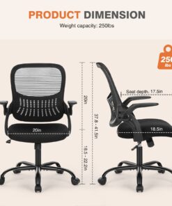 Sweetcrispy Office Computer Desk Chair, Ergonomic Mid-Back Mesh Rolling Work Swivel Task Chairs with Wheels, Comfortable Lumbar Support, Comfy Flip-up Arms for Home, Bedroom, Study, Student, Black 1 Chair 19 71L7avGUOL