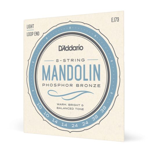 D'Addario Mandolin Strings - Mandolin Strings - Phosphor Bronze - For 8 String Mandolin - Rich, Full Tonal Spectrum - EJ73 - Light, 10-38 1-Pack