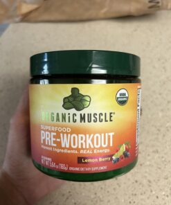 Organic Muscle Superfood Pre Workout Powder for Men & Women, Lemon Berry - USDA Organic Preworkout Supplement for Endurance - Vegan, Natural, Plant-Based, & Low Caffeine Pre-Workout Energy Powder Large (Pack of 1) 26 71LCgrmirpL