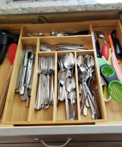 Expandable Bamboo Silverware Organizer 6-8 Slots Adjustable Amazing Drawer Inserts with Deep Dividers. EASY TO INSTALL, Storage of Flatware , Cutlery, Wooden or Stainless Utensil - Kitchen Knives 43 71LDmbvHuUL