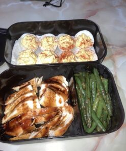 GRUB2GO Premium Bento Lunch Box (Large 68 Oz Capacity) | 2023 Exclusive, 70% Bigger | Includes Bamboo Chopping Board Lid, Carry Bag, 2 Dividers, Utensils, Sauce Container Premium 2021 Model: Executive Black (68 OZ) 55 71LFv8meypL