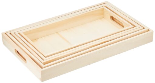 Multicraft Imports WS410 5-Piece Paintable Wooden Trays with Handles, 6-5/8 by 13-Inch to 10-1/8 by 16-1/8-Inch Оne Расk