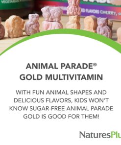 NaturesPlus Animal Parade Gold Children's Multivitamin - Assorted Cherry, Orange & Grape Flavors - 120 Chewable Animal-Shaped Tablets - Vegetarian, Gluten Free - 60 Servings 12 71LHCU6p L