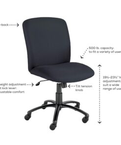 Safco High Back Big and Tall Swivel Desk Task Chair Adjustable Height and Rolling Base, Rated for 24/7 Use, 500 lbs. Weight Capacity, Work or Home Office, Black (3490BL) Black (Fabric) 9 71LHhS64gyL