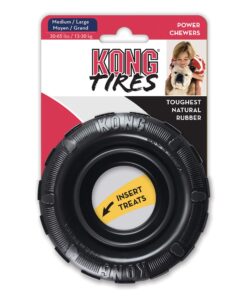 KONG Tires - Durable Dog Chew Toy - Durable Rubber Dog Toy & Treat Dispenser for Power Chewers - Tough Chew Toy for Fetch - Rubber Tire Chew Toy - Medium/Large Dogs Standard Packaging 26 71LJDrhmWcL
