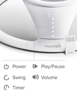 Munchkin® Bluetooth Enabled Lightweight Baby Swing with Natural Sway in 5 Ranges of Motion, Includes Remote Control, White Swing, Grey 23 71LLbI5uz L