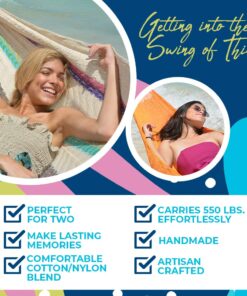 Hammocks Rada Mayan-Made Matrimonial Yucatan Hammock - Two Person Hammock - Artisan Crafted in Central America - Fits 12.5 to 13 Feet Hammock Stand - Up to 550 Pounds, Two Blue - Hanging Bed 2-blues 12 71LMIo5cEtL 2