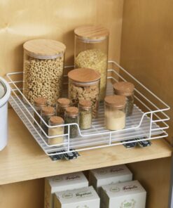 Household Essentials Glidez Powder-Coated Steel Pull-Out/Slide-Out Storage Organizer with Plastic Liner for Under Cabinet or Wire Shelf Use - 1-Tier Design - Fits Standard Size Cabinet or Shelf, White 15" 40 71LMOhafsTL