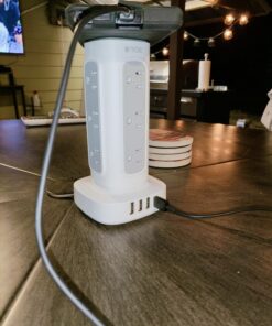 TROND Surge Protector Power Strip Tower - Flat Plug 6 ft Extension Cord with 12 Multiple Outlets, 4 USB Ports(1 USB C), Multi Plug Charging Tower, 1700J, for Home Office Supplies, Dorm Room Essentials 45 71LNG2n3DhL