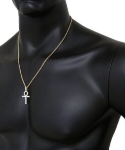 Fashion 21 Micro Pave Egyptian Ankh Cross Pendant 22 to 27 inches Various Chain Necklace Gold Tone 2mm 24" Rope Chain 19 71LNWJQlz0L