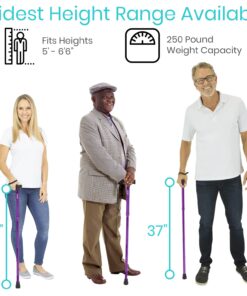 Vive Folding Cane - Foldable Walking Cane for Men, Women - Fold-up, Collapsible, Lightweight, Adjustable, Portable Hand Walking Stick - Balancing Mobility Aid - Sleek, Comfortable T Handles (Purple) Purple 34 71LOKKYXyL