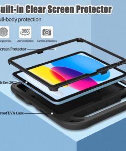BMOUO Kids Case for iPad 10th Generation 10.9 inch 2022 - with Built-in Screen Protector, Shockproof Light Weight Covertible Handle Stand 10.9” 2022 iPad 10th Gen Case for Kids Toddlers Girls, Black 10 71LOoOE7dL