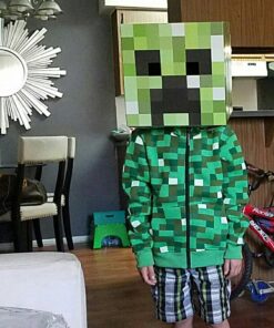 JINX Minecraft Big Boys' Creeper Zip-Up Costume Hoodie, with Mask Small Green 22 71LPiSQbeL