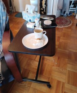 Drive Medical 13067 Adjustable Non Tilt Top Overbed Table With Wheels for Hospital and Home Use, Standing Desk, Walnut Silver Vein 28 71LPilqhrTL