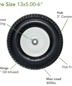 Marathon 30326 13x5.00-6in Flat Free Lawnmower Tire on Wheel 3" Hub, 3/4" Bushings, Black 22 71LS6eV6IJL