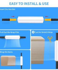 Origuuds Stretch Film, 80 Gauge Stretch Wrap with Handles, Industrial Strength Plastic Wrap for Moving, Pallet Wrap, Packing, Furniture Wrapping, Luggage (Clear/15 Inch x 1000 Feet,1 Roll) Clear 1 Roll/15in x 1000FT 18 71LSCGlAmmL