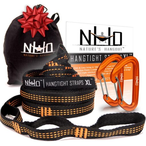 Nature's Hangout XL Hammock Straps - 10 feet (20 ft, 32 Loops Total). Longest, Strongest & Most Versatile. Quick Easy Setup for All Hammocks. Lightweight & Tree Friendly. No Stretch Polyester Black