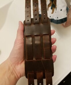 HZMAN Mens Genuine Leather Wide Triple Strap Cuff Wrap Gauntlet Wristband Buckle Fastening Arm Armor Cuff Brown 21 71LSOId9 LL