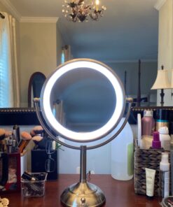 VESAUR 10" Extra Large and 17" Tall Lighted Makeup Mirror, 1X/5X Magnifying Vanity Mirror with 3 Colors Dimmable, 52 Premium LED Lights, 360° Rotation Table Mirror 2 Power Supply, Pearl Nickel XX-Large 43 71LSgLTuLiL