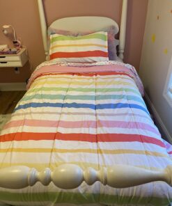 Amazon Basics Kid's Easy Care Microfiber Bed-in-a-Bag 5-Piece Bedding Set, Twin, Rainbow Stripe, Striped 14 71LUnNn4IvL