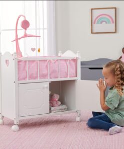 Badger Basket Toy Doll Bed with Storage Cabinet, Gingham Bedding, and Personalization Kit for 22 inch Dolls - White/Pink 35 71LWyAC9u4L