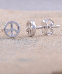 Alternative view of Sterling Silver Peace Sign Stud Earrings 6MM Peace